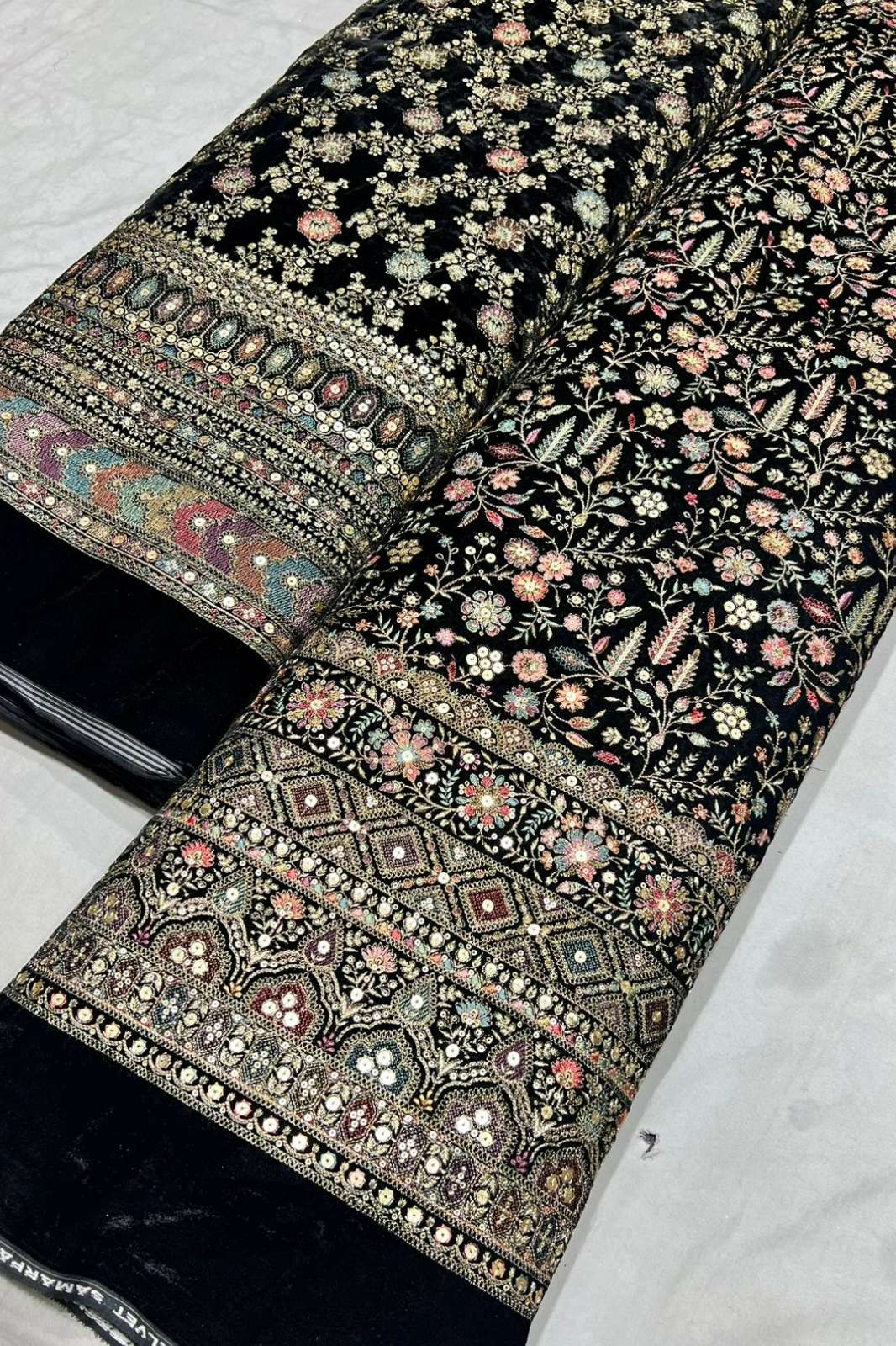 Shri Balaji Emporium 1080 Pure Velvet Multi Thread Embroidered Designer Fabric