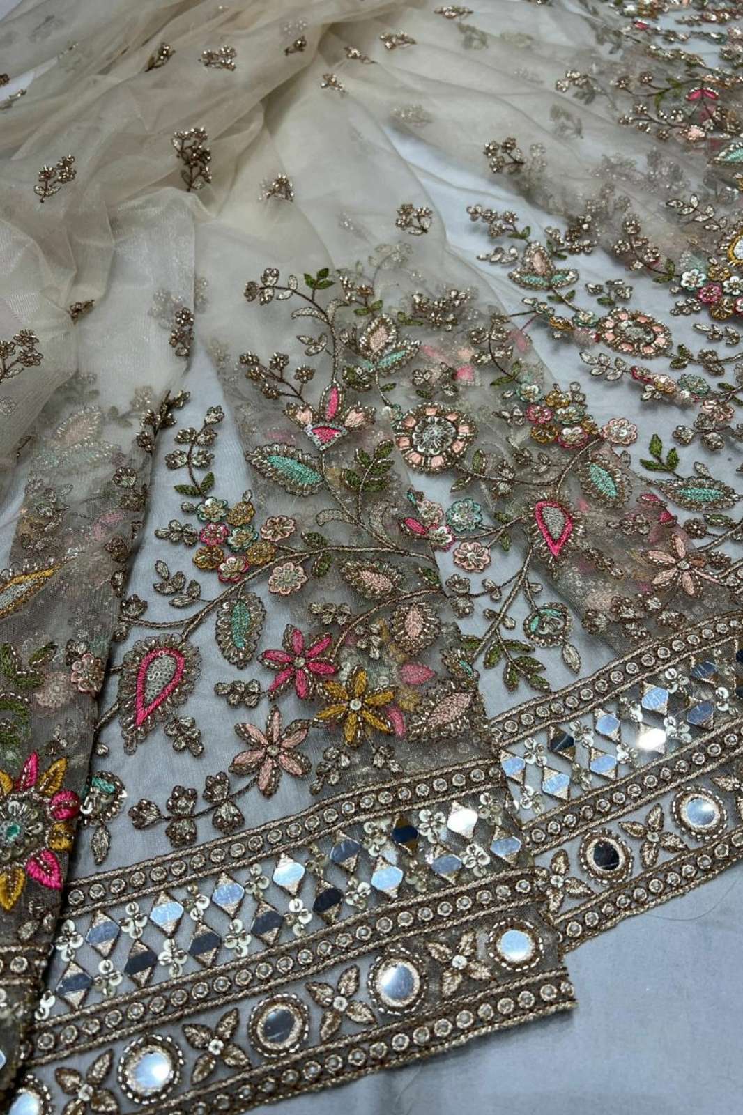 Shri Balaji Emporium 1100 Net Multi Thread Embroidered Designer Fabric