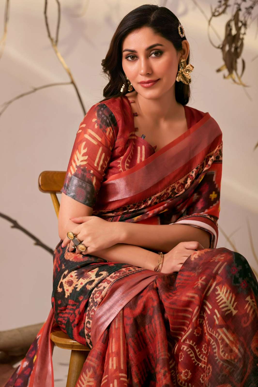 Shri Balaji Emporium Designer Premium Linen Cotton Saree