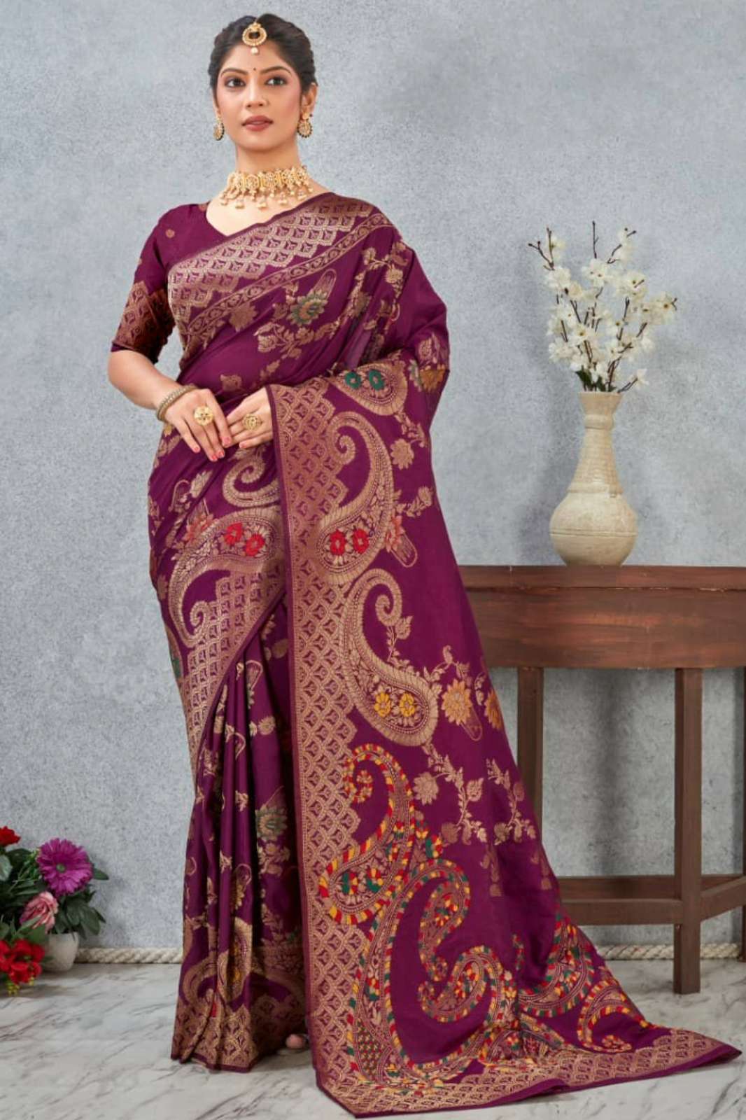 Shri Balaji Emporium NF MEENAKARI Banarasi Silk Meenakari Work Saree