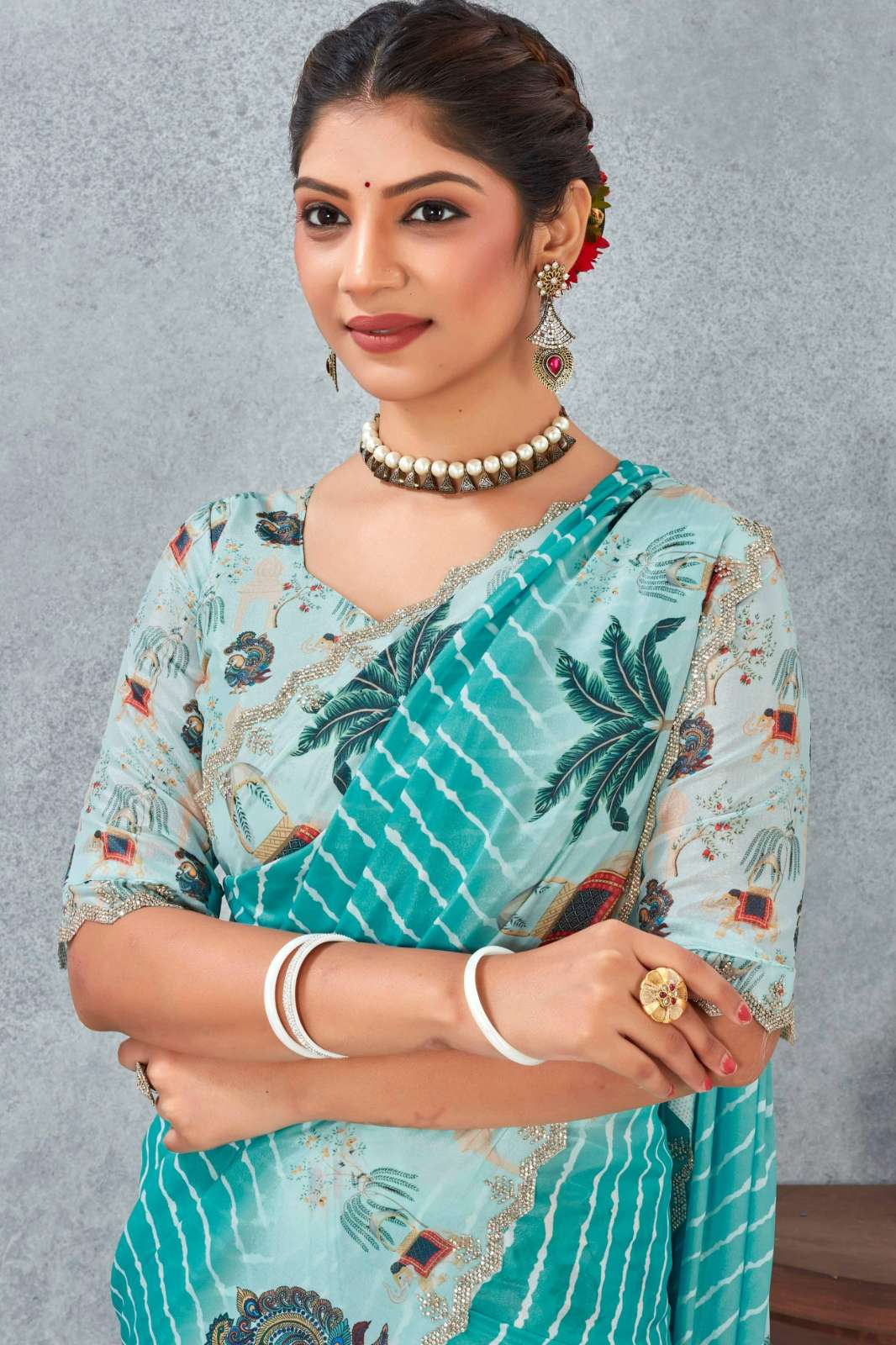 Shri Balaji Emporium NF PALKI Beautiful Satin Silk Zircon Cut Work Saree 