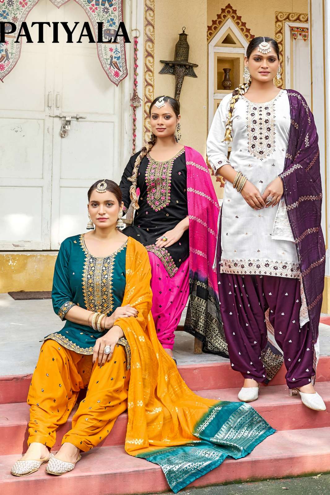 Shri Balaji Emporium PATIYALA Ready to Wear Gadhwal Silk Embroidered Patiyala Suit Salwar 
