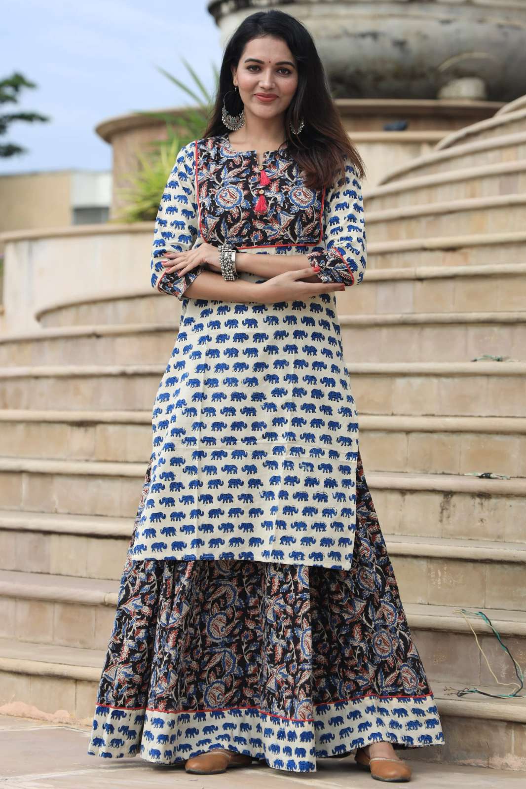 Shri Balaji Emporium RF 17851 Handblock Printed Pure Cottom Kurti with Skirt