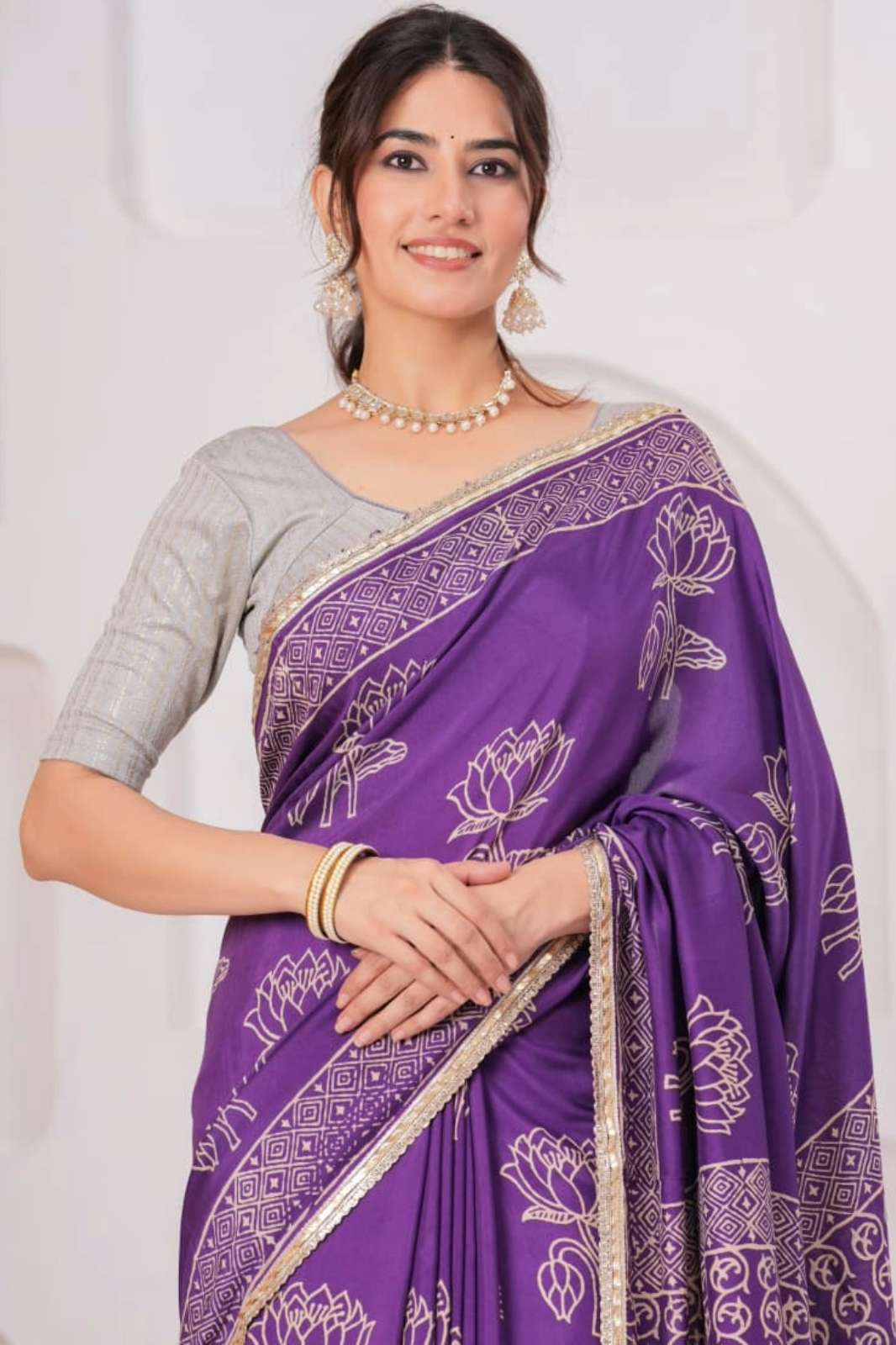 Shri Balaji Emporium RF 17875 Hand Block Printed Muslin Modal Silk Saree 