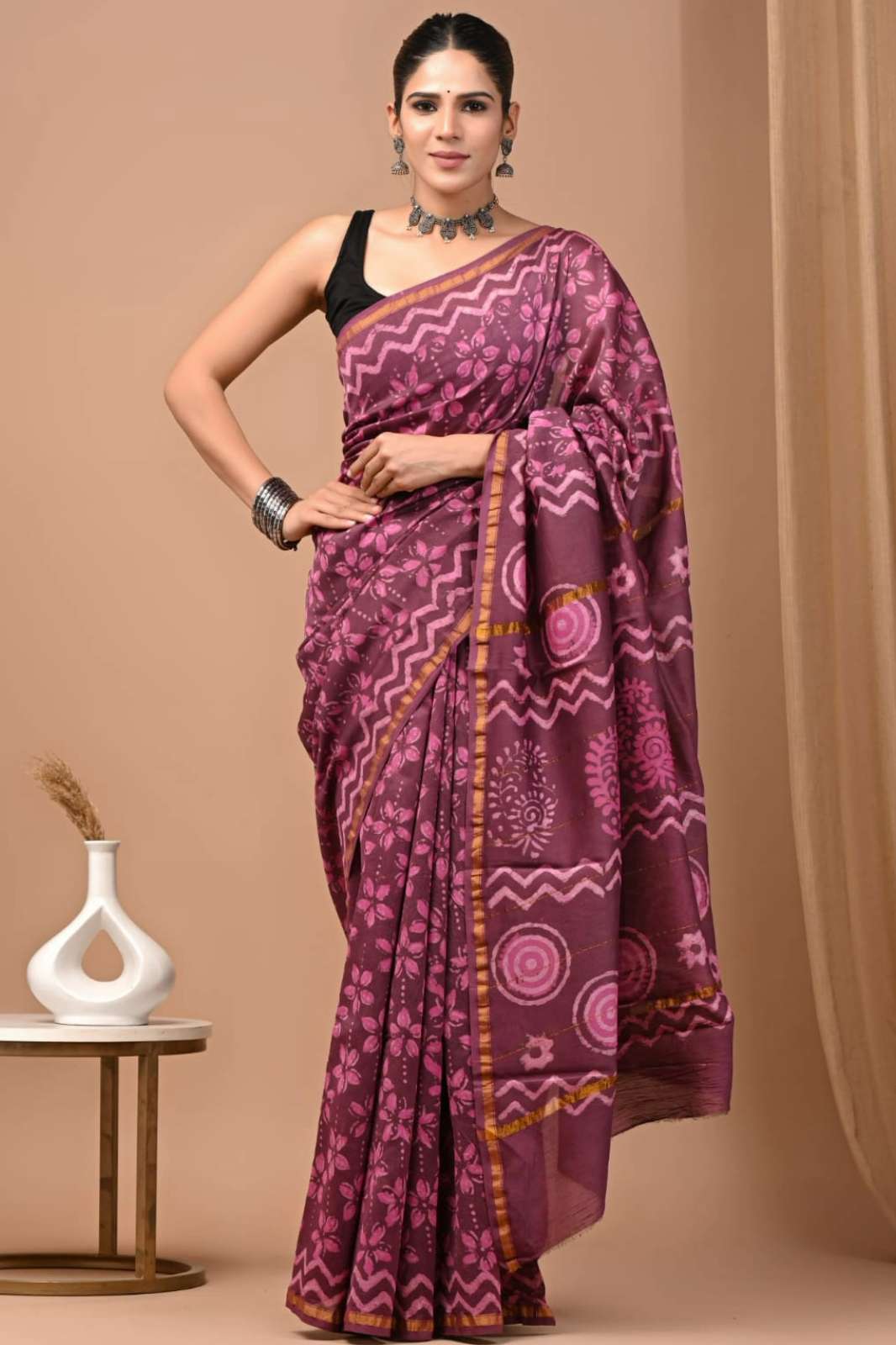 Shri Balaji Emporium RF 17946 Hand Block Printed Chanderi Silk Saree 