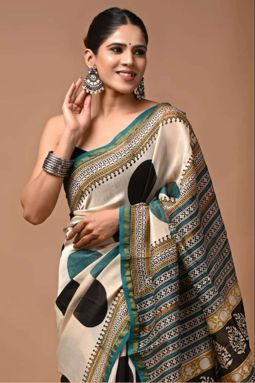 Shri Balaji Emporium RF 17946 Hand Block Printed Chanderi Silk Saree 