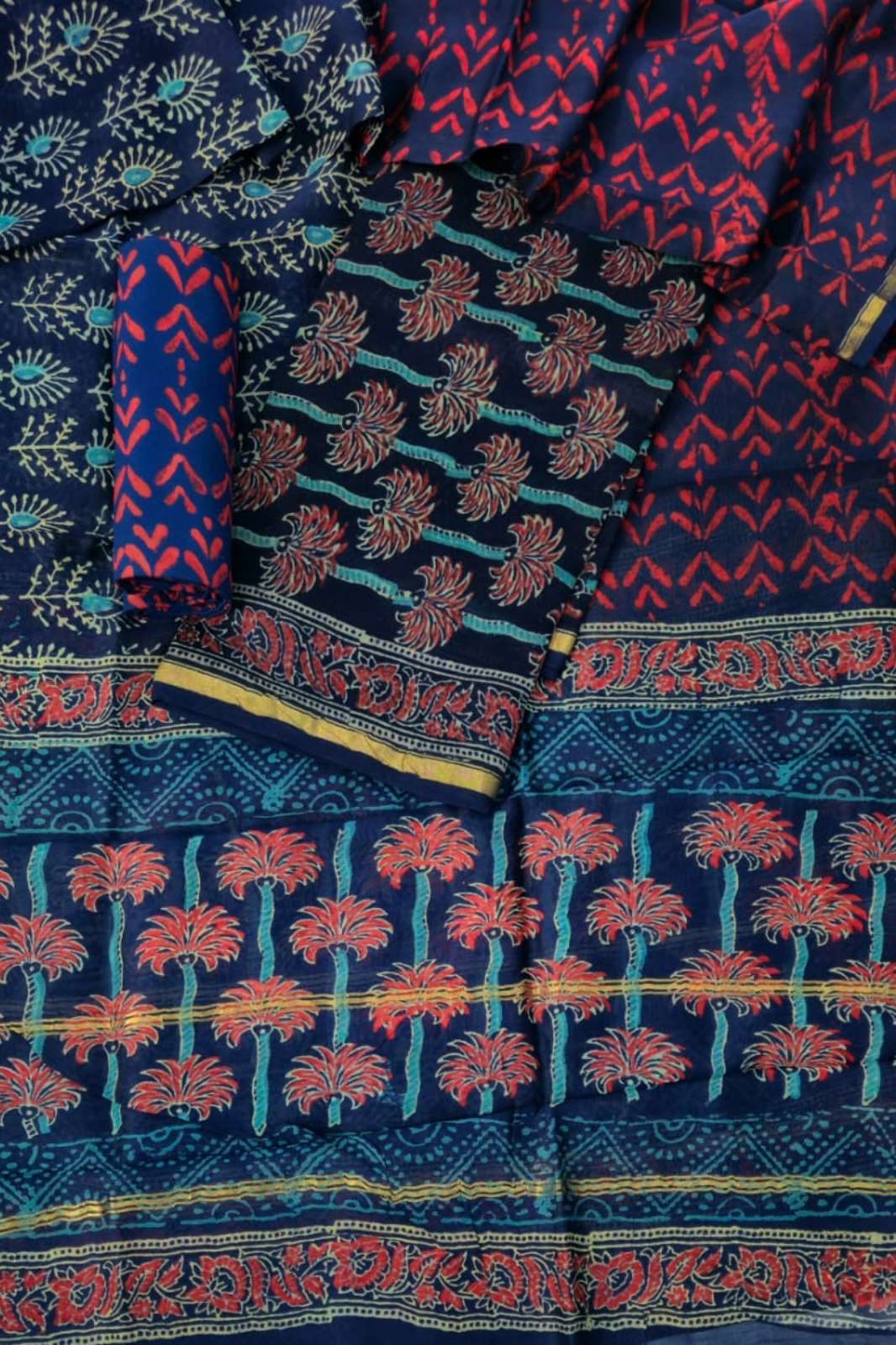 Shri Balaji Emporium RF17351 Hand Block Printed Chanderi Silk Unstitch Suit