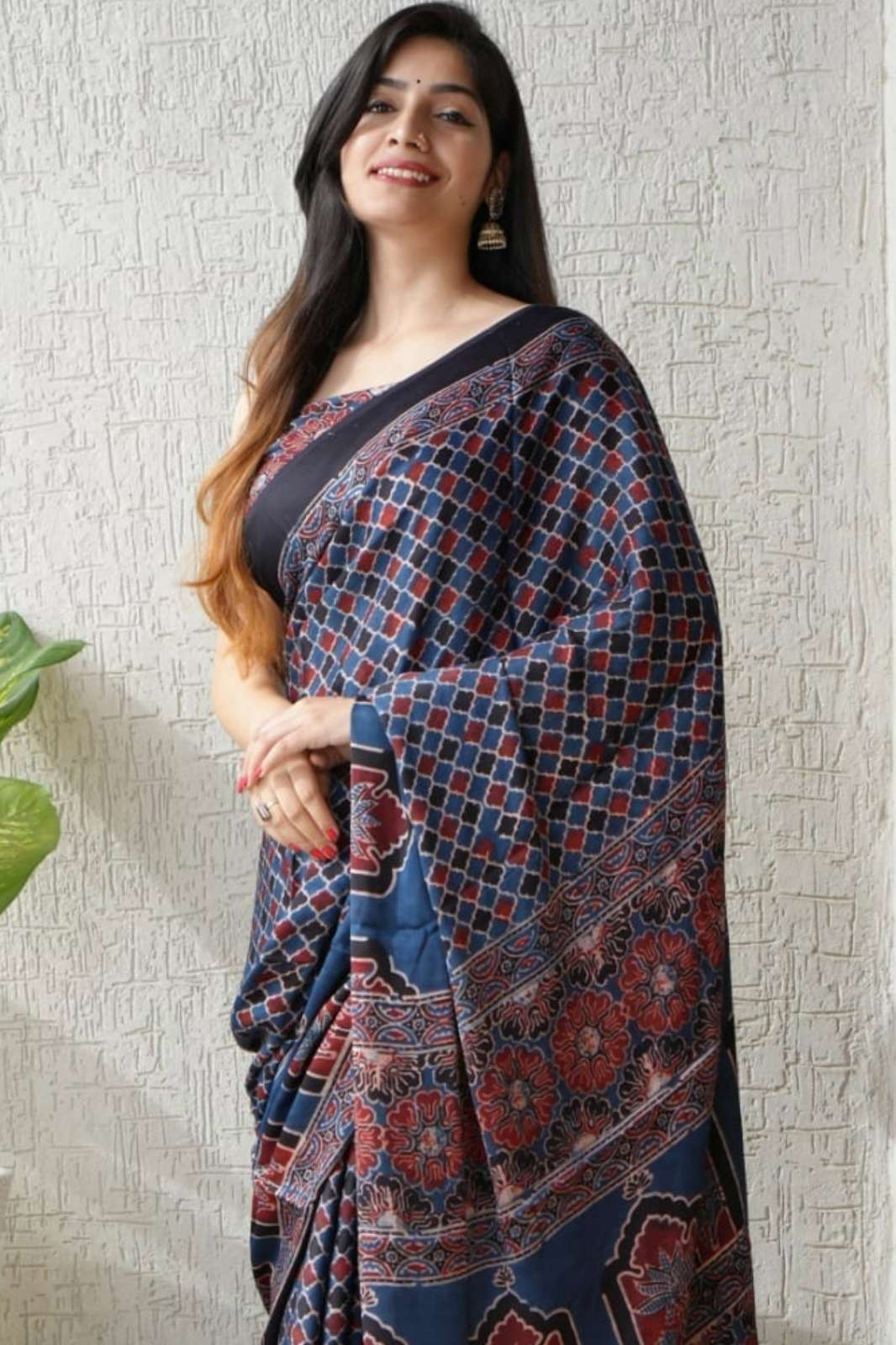Shri Balaji Emporium RF17357 Hand Block Printed Modal Silk Saree 
