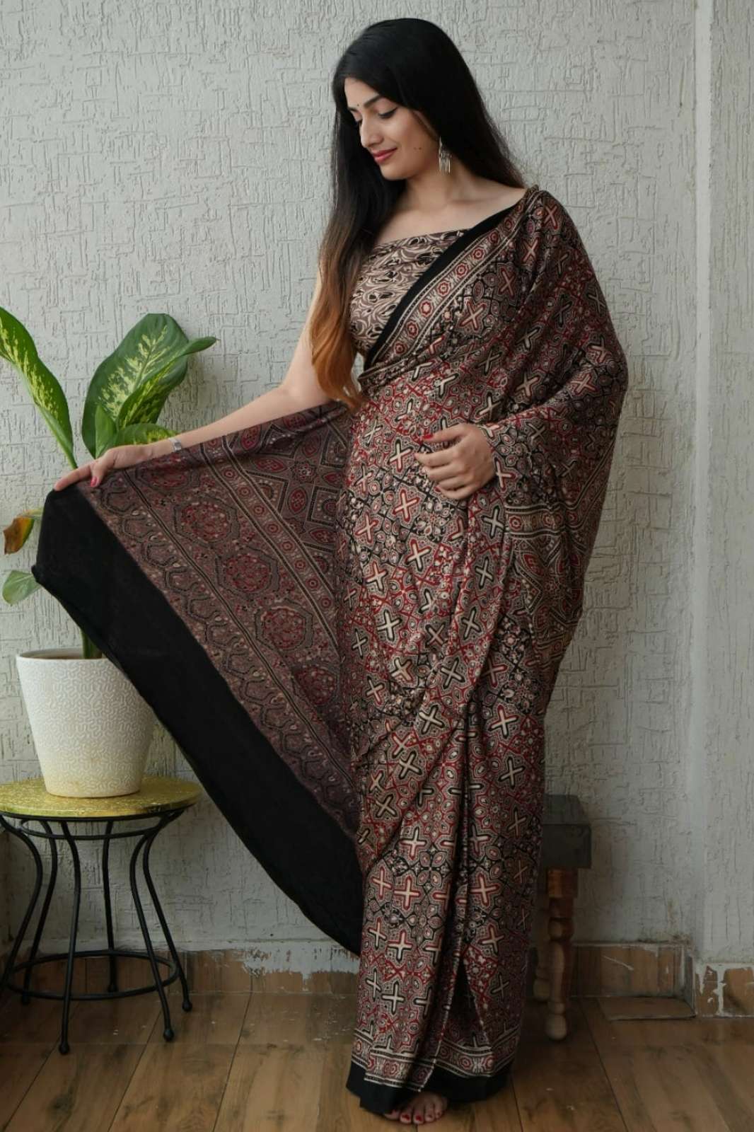 Shri Balaji Emporium RF17357 Hand Block Printed Modal Silk Saree 