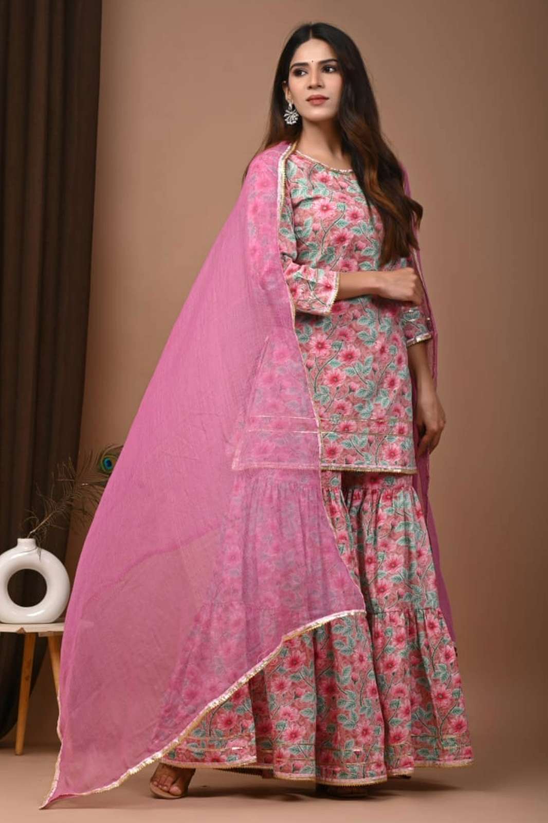 Shri Balaji Emporium RF17409 Ready to Wear Hand Block Printed Pure Cotton Gharara Suit