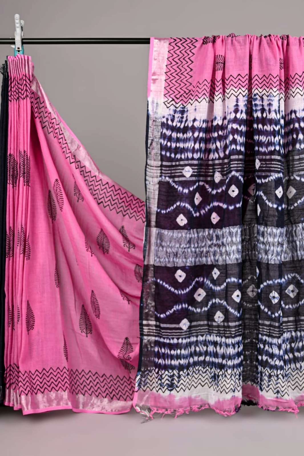 Shri Balaji Emporium RF17870 Hand Block Printed Cotton Linen Saree