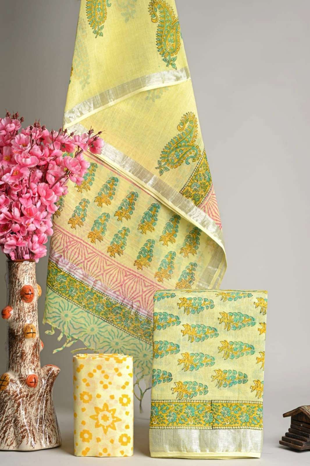 Shri Balaji Emporium RF17948 Bagru Hand Block Printed Cotton Linen Unstitched Suits