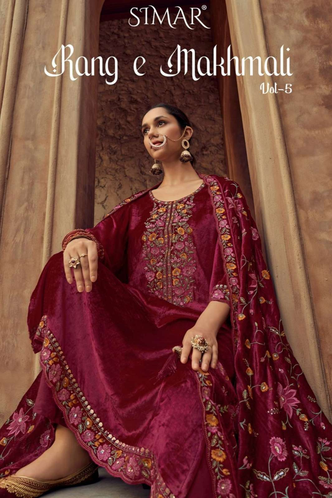 SIMAR Rang E Makhmali 5 Pure Viscose Velvet Embroidery Work Suit