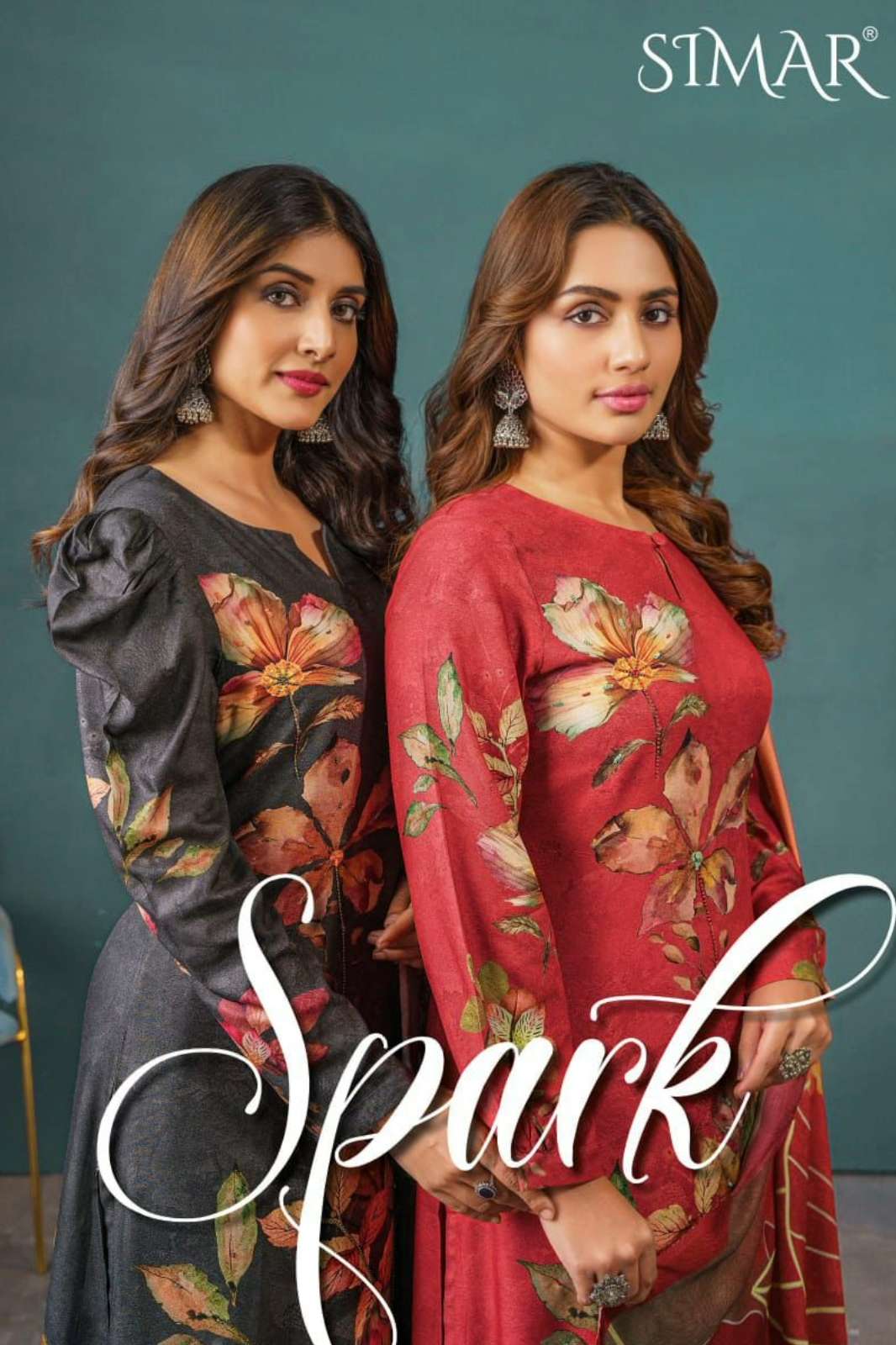 SIMAR SPARK PURE VISCOSE PASHMINA DIGITAL PRINTED SUIT WITH HANDWORK