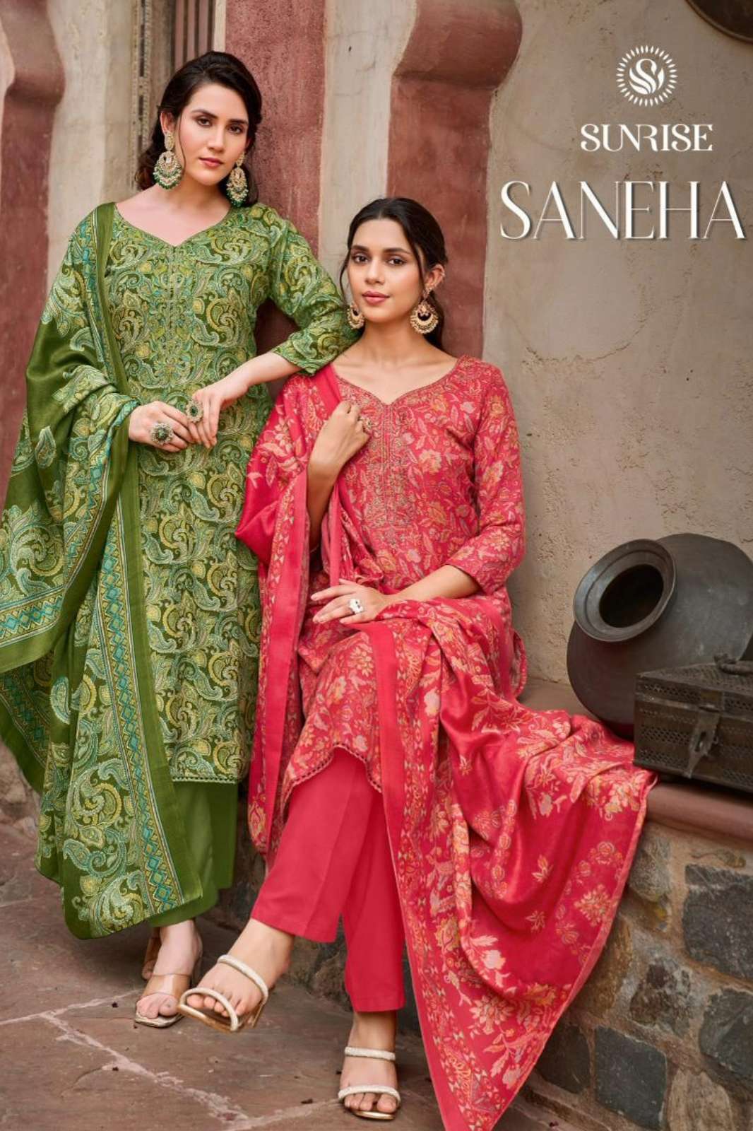 SUNRISE SANEHA PASHMINA DISCHARGE PRINTED SUIT WITH EMBROIDERY