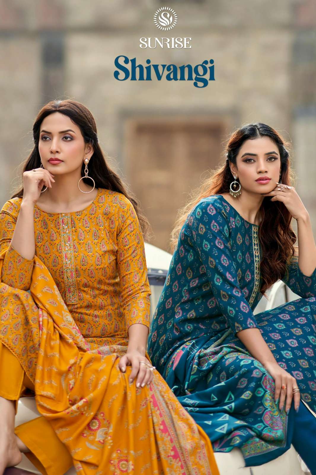 SUNRISE SHIVANGHI VISCOSE PASHMINA DISCHARGE PRINTED SUIT WITH EMBROIDERY