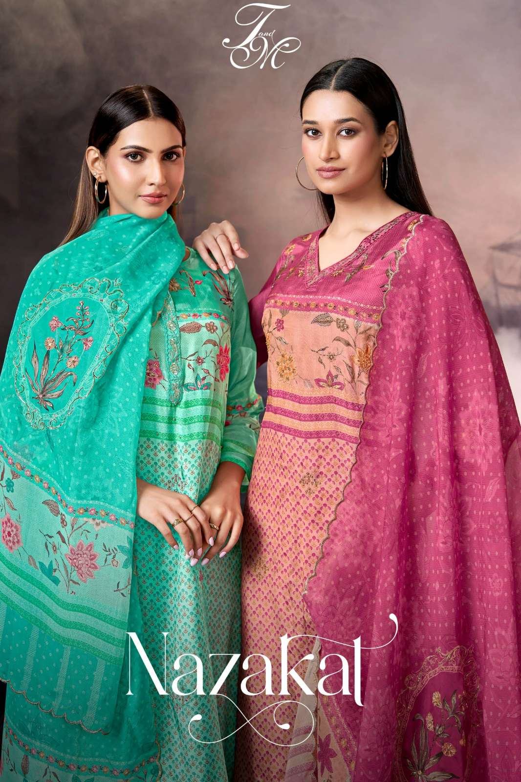 T&M NAJAKAT PURE HO SILK DIGITAL PRINTED SUIT WITH HAND WORK & EMBROIDERY 