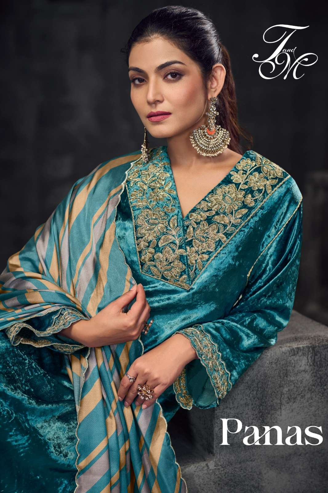 T&M PANAS PURE VISCOSE VELVET DYED EMBROIDERY & HAND WORK SUIT 
