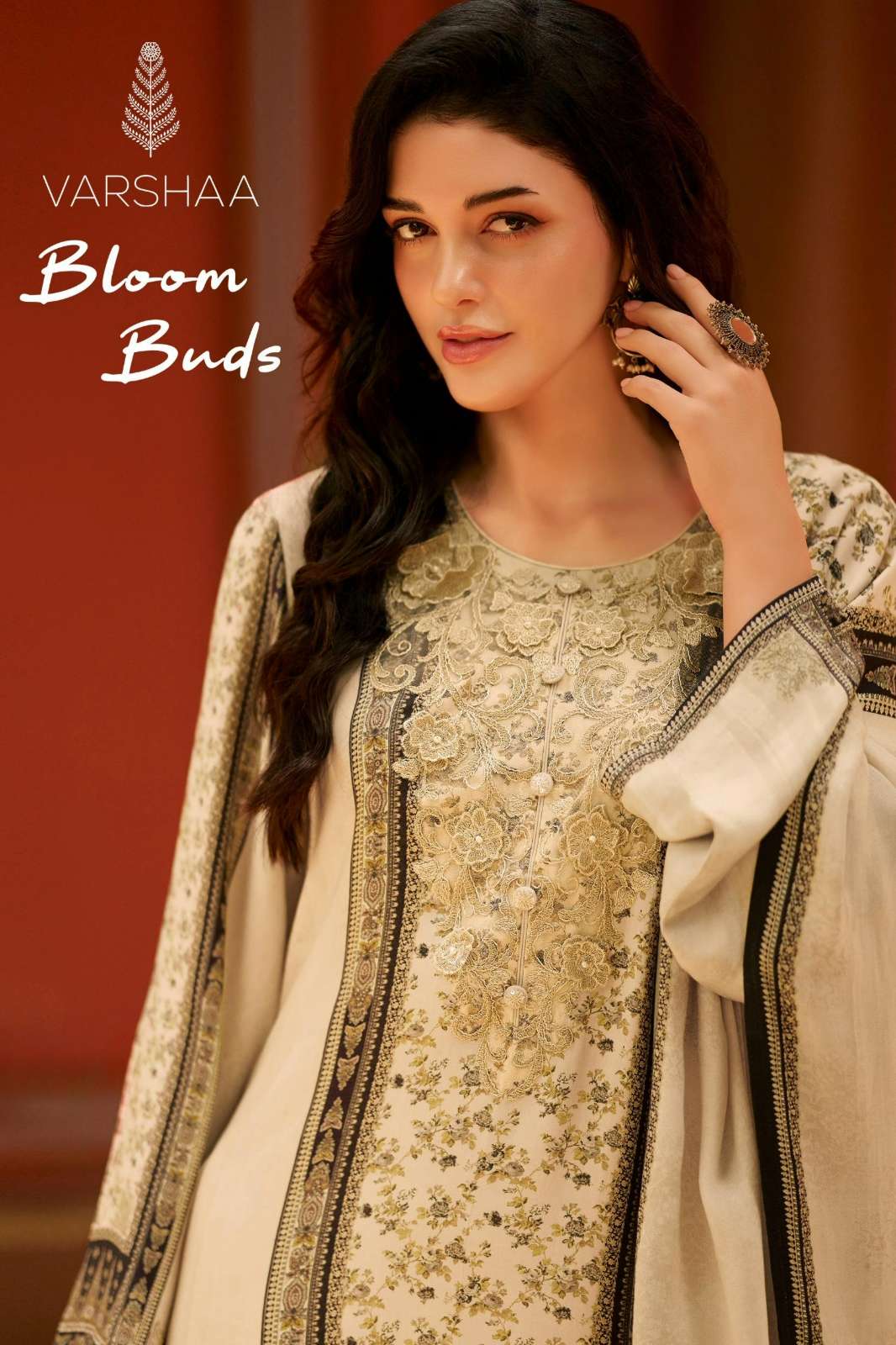 VARSHAA  BLOOM BUDS VISCOSE PASHMINA DIGITALLY PRINTED SUIT WITH EMBROIDERY 