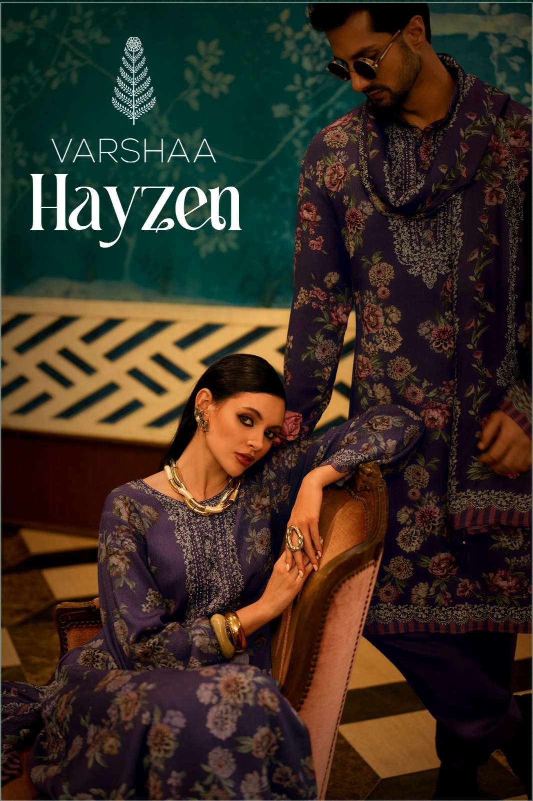 VARSHAA HAYZEN CORDED PASHMINA DIGITALLY PRINTED SUIT WITH RESHAM HANDWORK