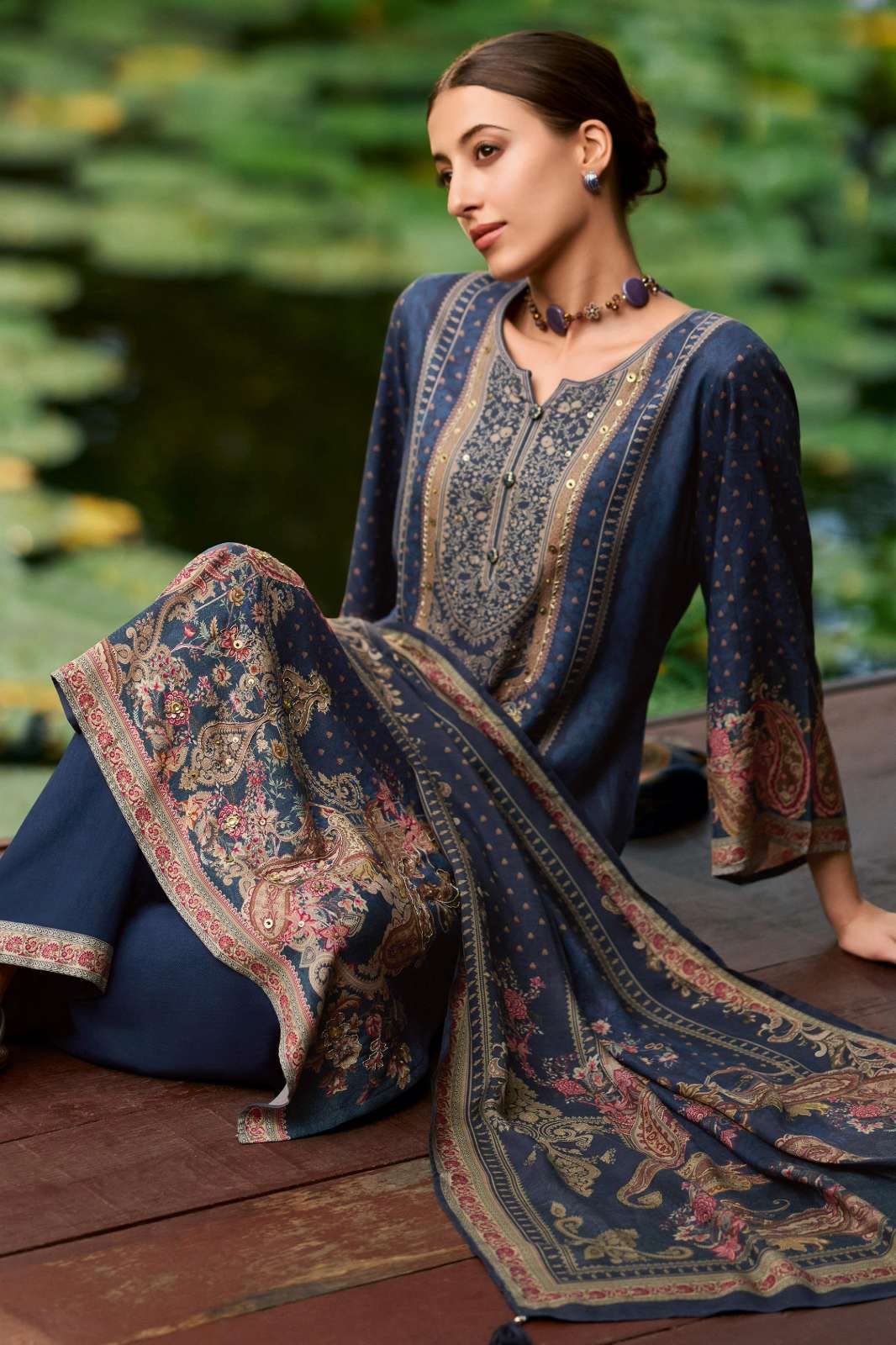 VARSHAA JAZBA VISCOSE PASHMINA DIGITALLY PRINTED SUIT WITH PITA HANDWORK