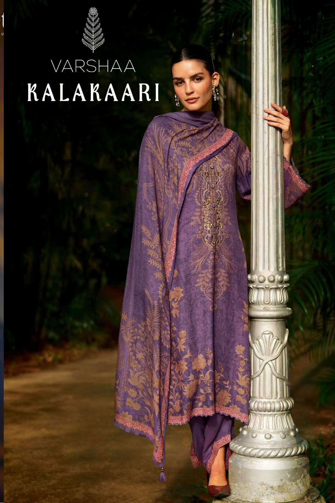 VARSHAA  KALAKAARI VISCOSE PASHMINA DIGITALLY PRINTED SUIT WITH HANDWORK