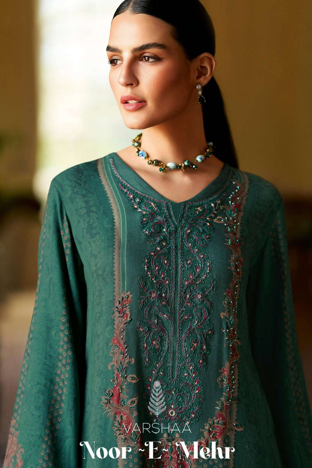 VARSHAA NOOR E MEHR VISCOSE PASHMINA DIGITALLY PRINTED SUIT WTIH HANDWORK 