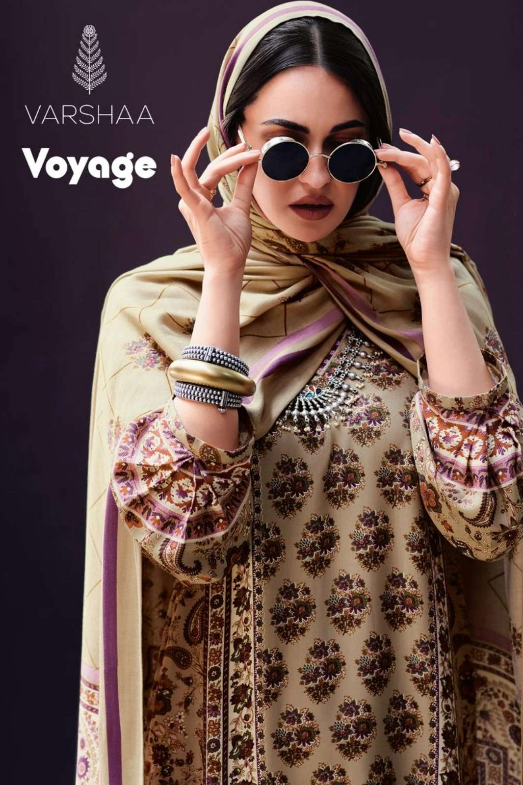 VARSHAA VOYAGE VISCOSE PASHMINA PRINTED SUIT WITH EMBRDOIERY 