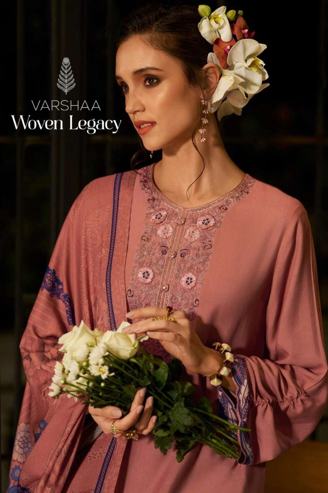VARSHAA WOVEN LEGACY VISCOSE PASHMINA SUIT WIH EMBROIDERY