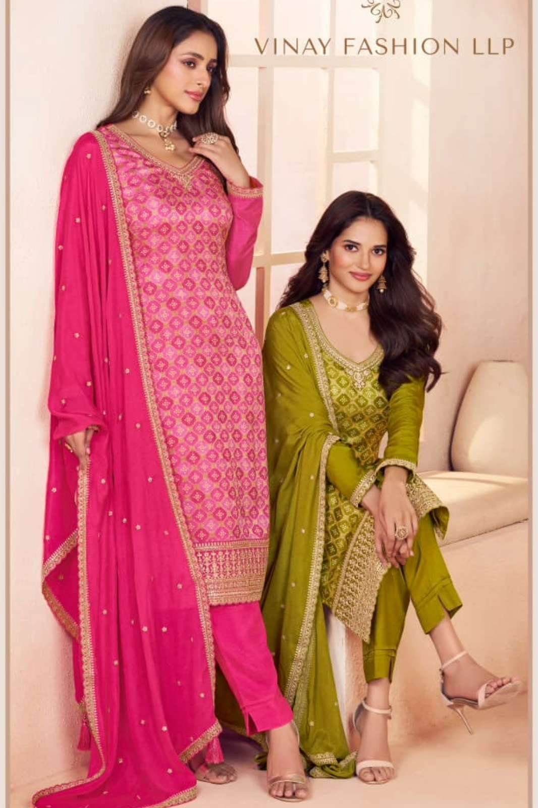 VINAY KULEESH AARVI EMBROIDERED MOGA SILK JAQ WITH POSITION PRINTED SUIT