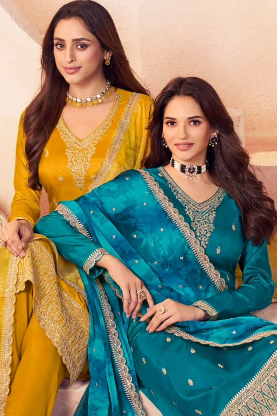 VINAY KULEESH FALAK MULTI THREAD ZARI EMBROIDERED MOGA SILK SUIT