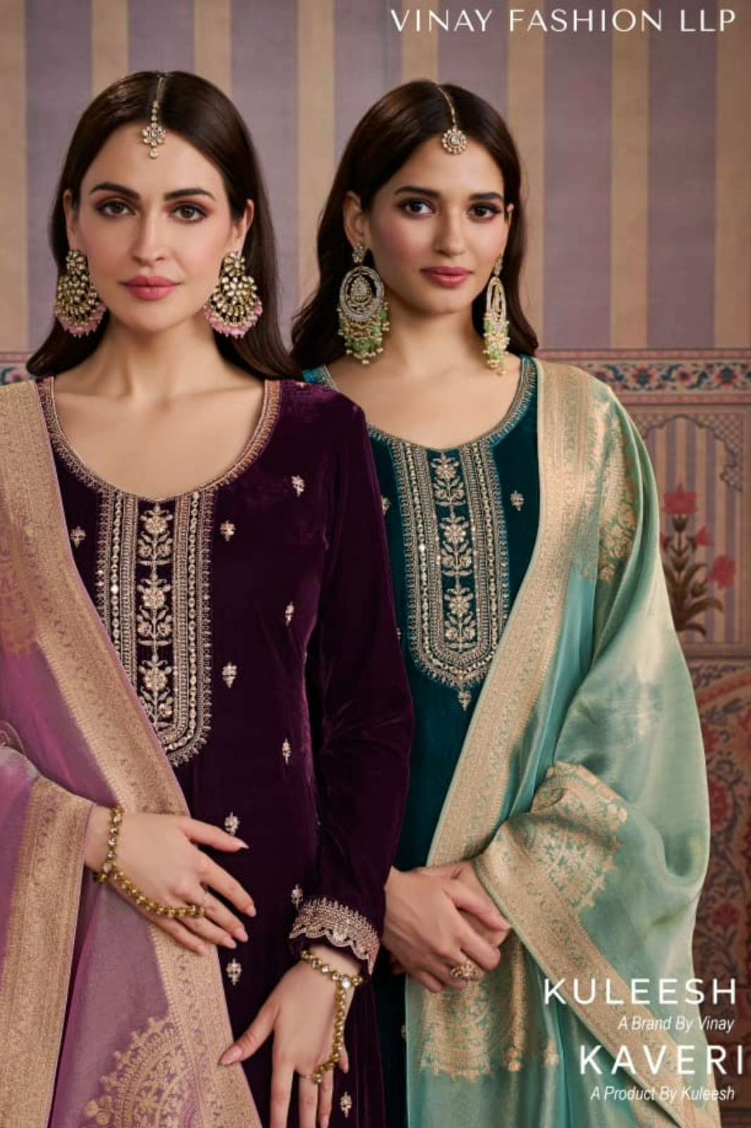 Vinay KULEESH KAVERI Premium Embroidered Velvet Suit With Mirror Work