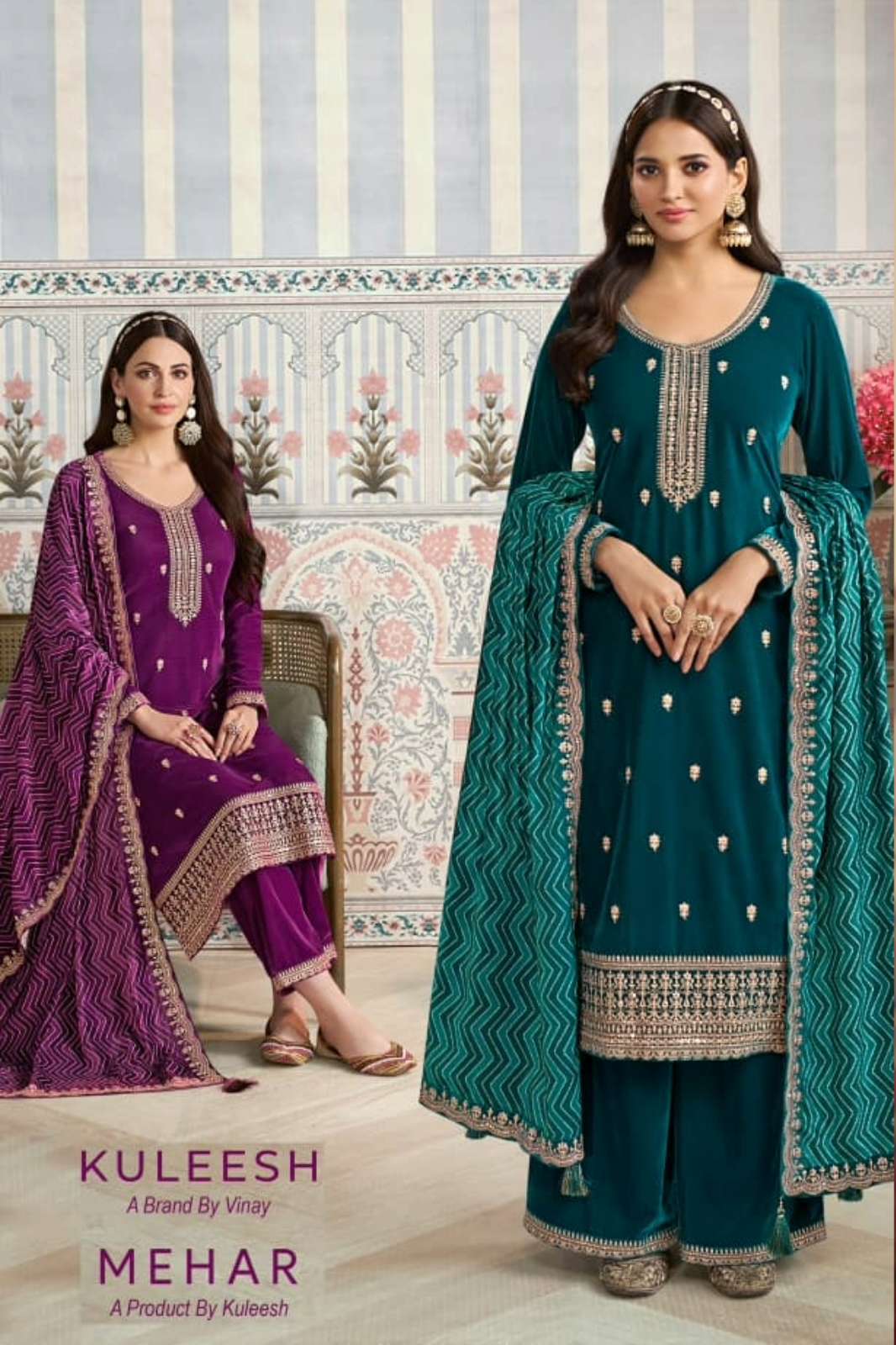 Vinay KULEESH MEHAR Beautiful Premium Embroidered Velvet Suit