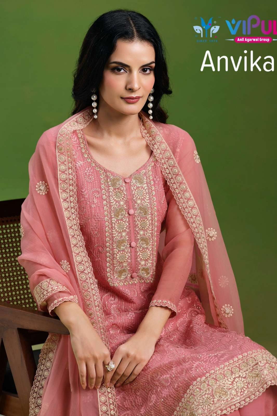 Vipul Anvika Crinkle Chiffon Suit with Embroidery & Hand Work