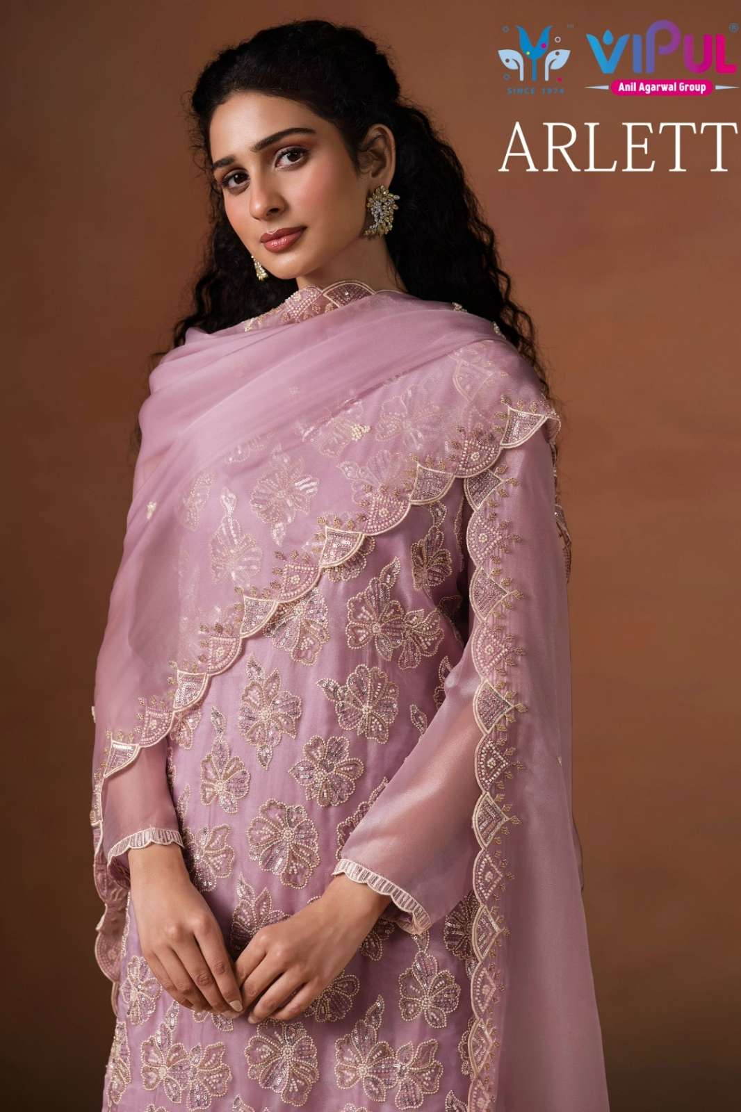 Vipul ARLETT Lavender Organza Suit with Beads & Embroidery Work