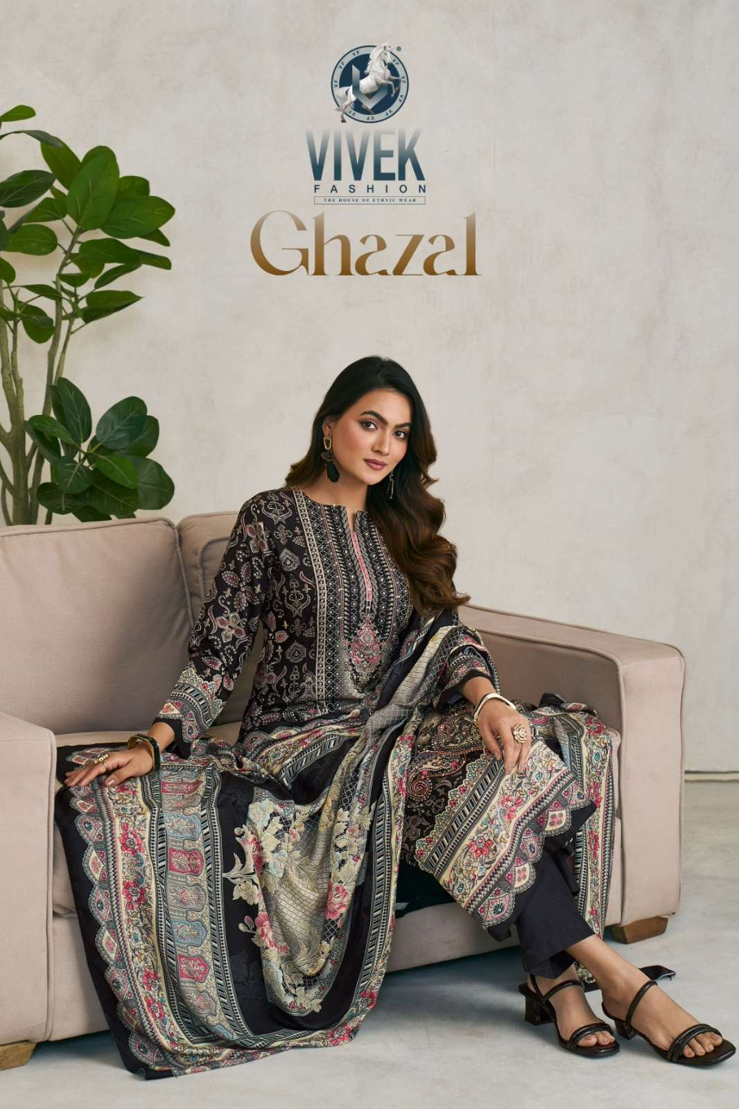 VIVEK GHAZAL VISCOSE PASMINA DIGITAL PRINTED SUIT WITH HAND WORK 