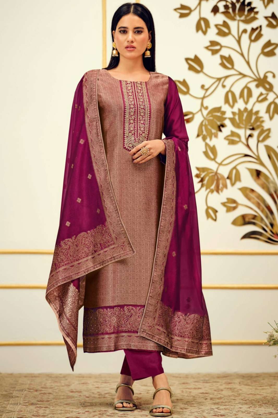 VIVEK KALASH PURE BANGLORY SILK JAQUARD EMBROIDERY WORK & HAND WORK SUIT