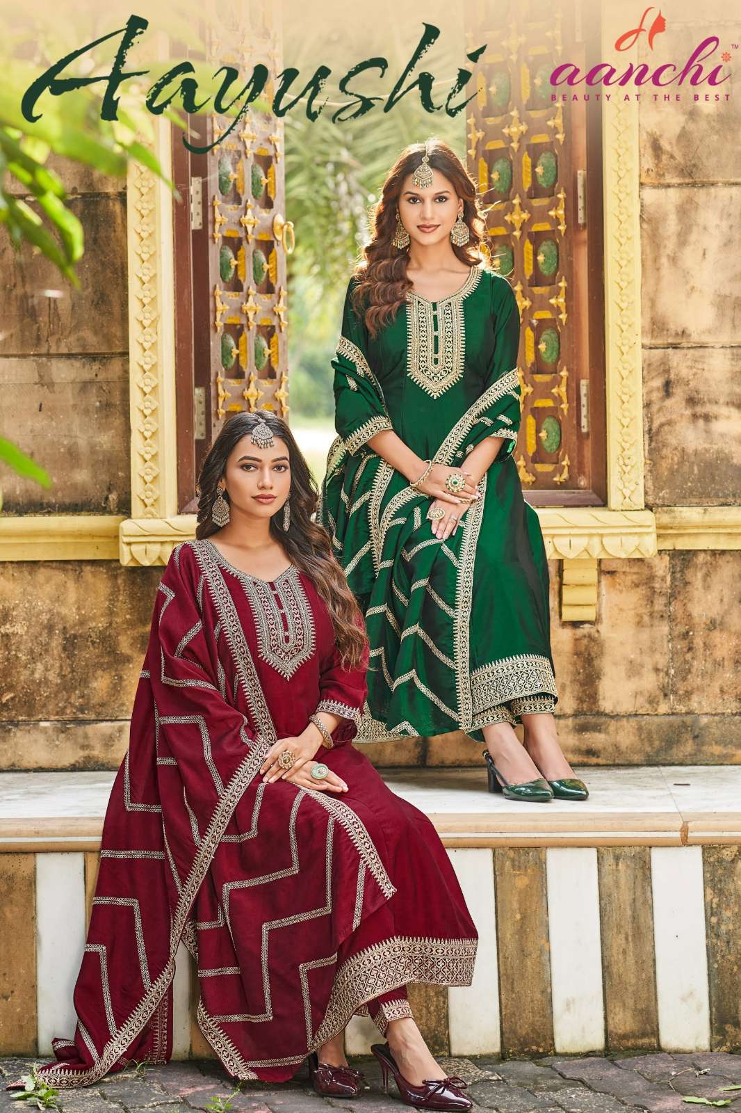 Aanchi AAYUSHI Ready to Wear Crystal Silk Embroidered Umbrella Suit 