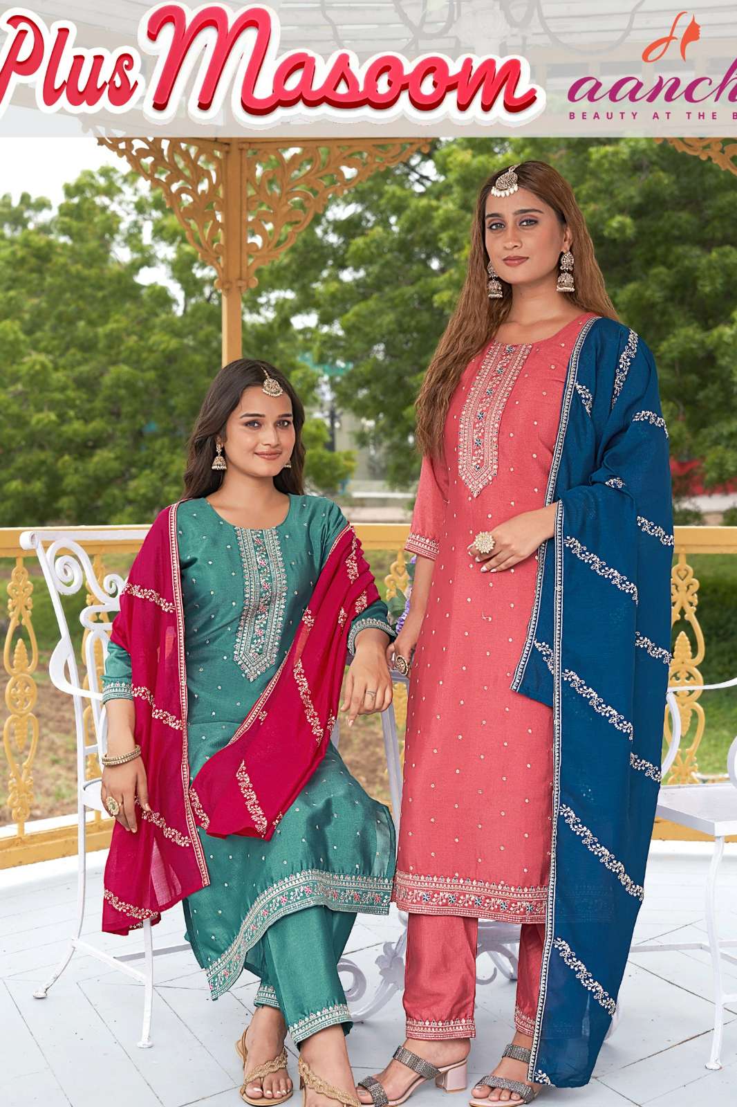 AANCHI PLUS MASOOM READY TO WEAR CRYSTAL SILK EMBROIDERED SUIT