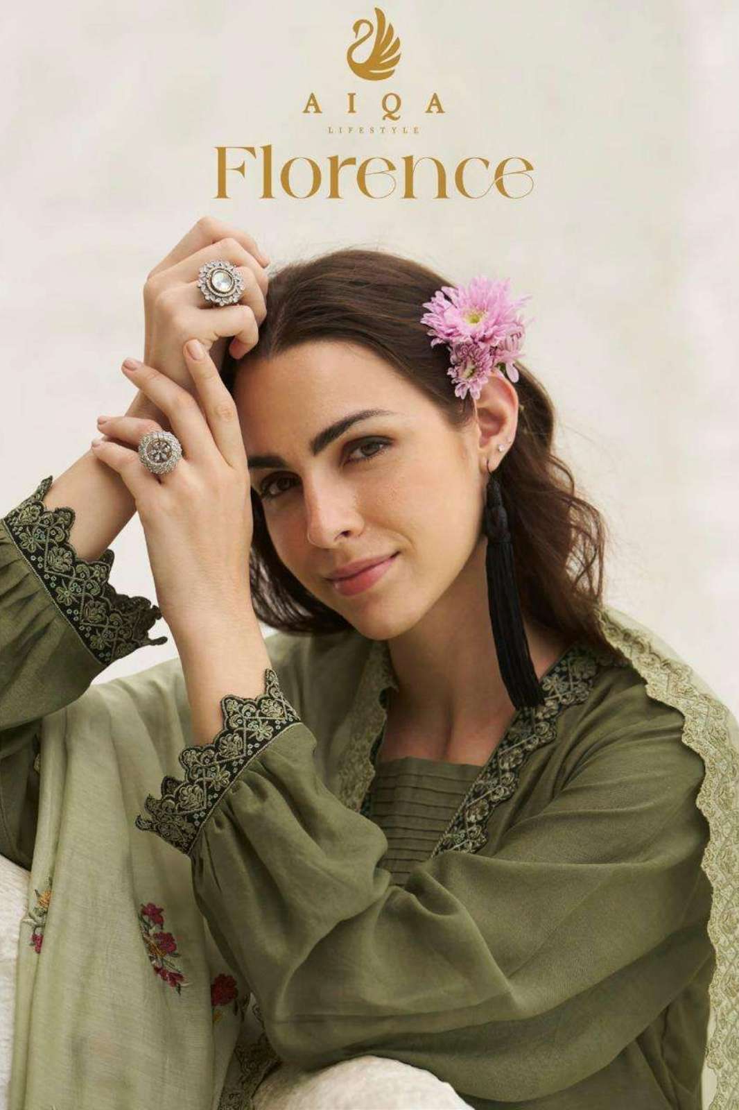 AIQA FLORENCE Pure Bemberg Linen Silk Fancy Work Suit