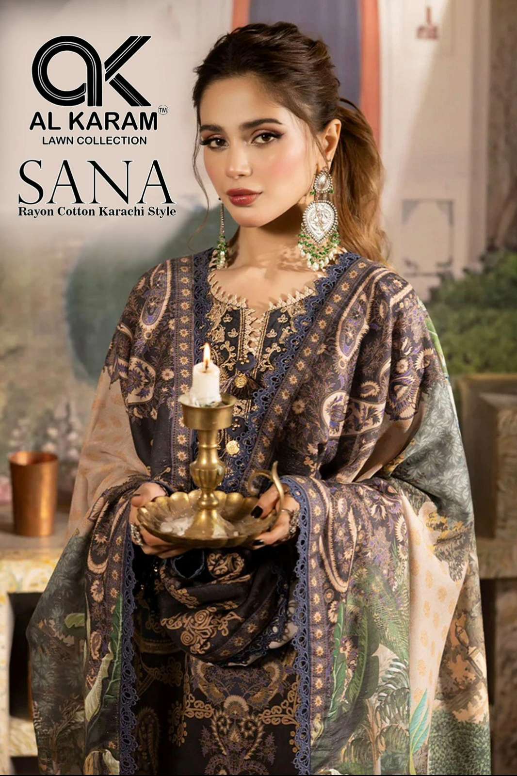 AL KARAM SANA Beautiful Pure Rayon Printed Pakistani Suit 