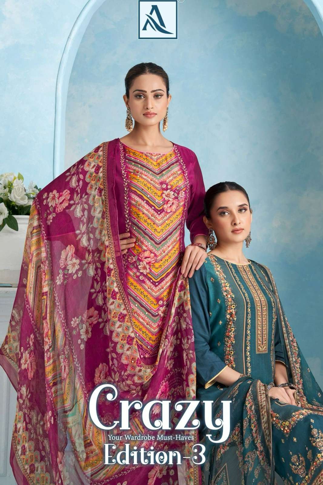 Alok Suit CRAZY 3 Pure Viscose Maslin Pakistani Suit with Elegant Hand Work