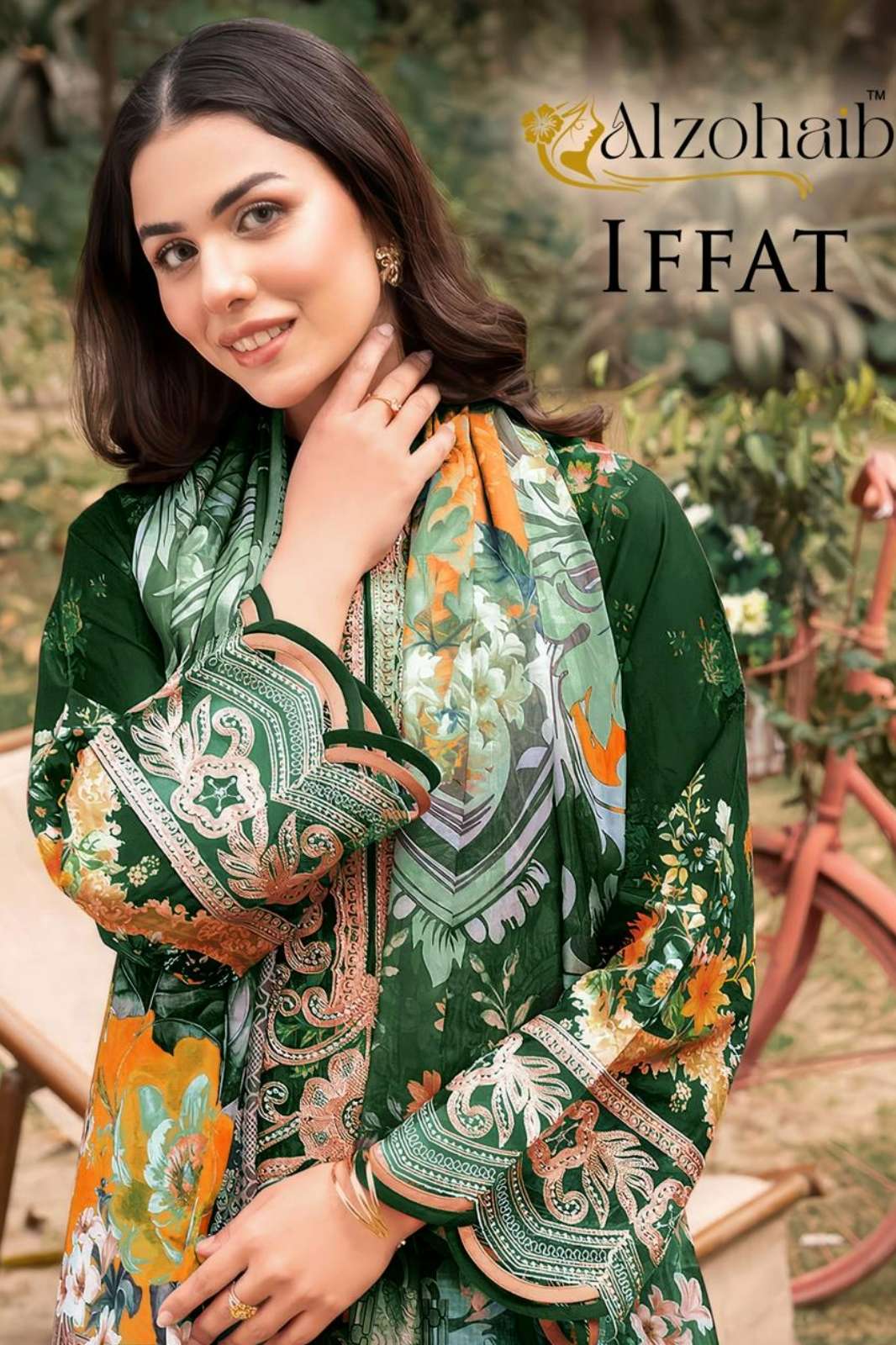 ALZOHAIB Aarifa Pure Cotton Patcha Work Pakistani Suit