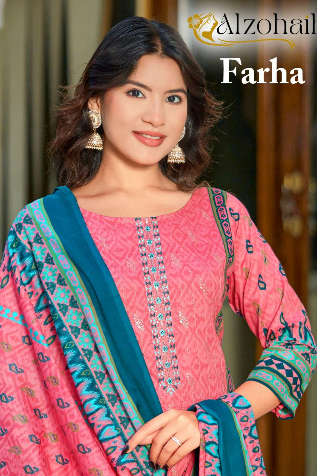 ALZOHAIB Farha 100% Pure Cotton Beautiful Printed Pakistani Suit