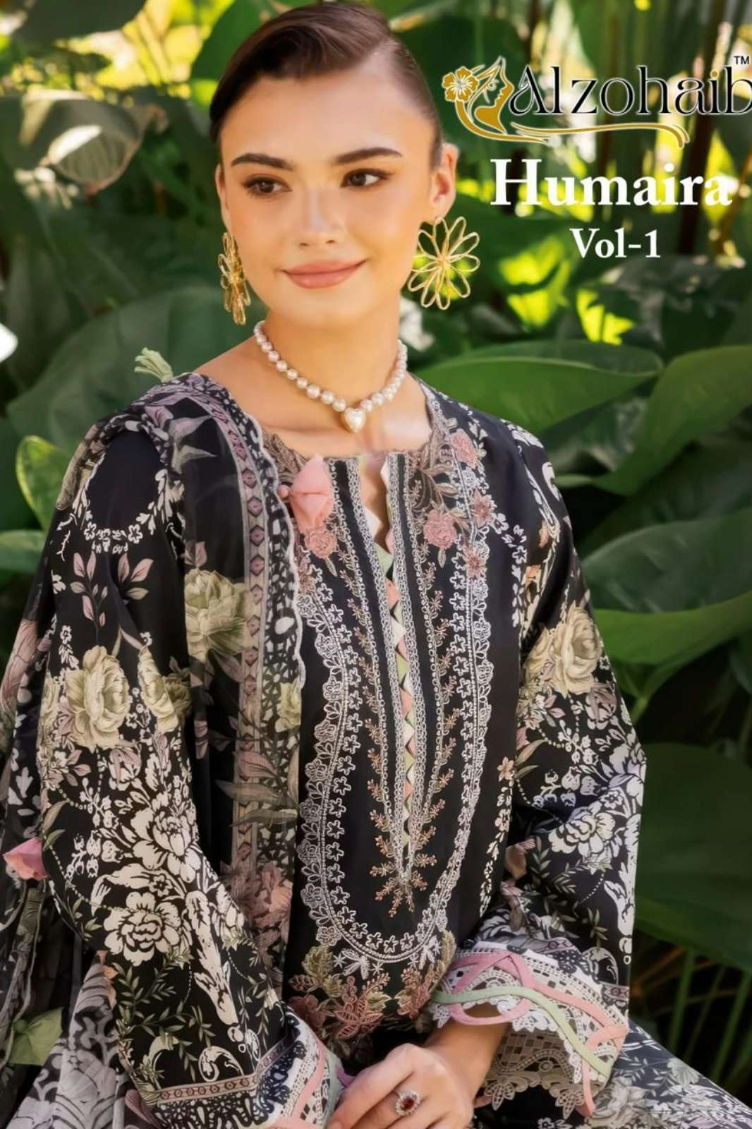 ALZOHAIB Humaira Pure Cotton Patcha Work Pakistani Suit 