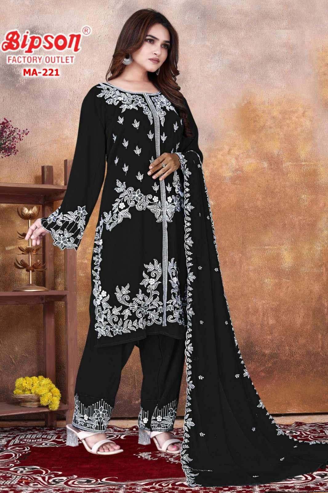 BIPSON PRINTS 221 Fox Georgette Pashmina Suit with Embroidery & Hand Work