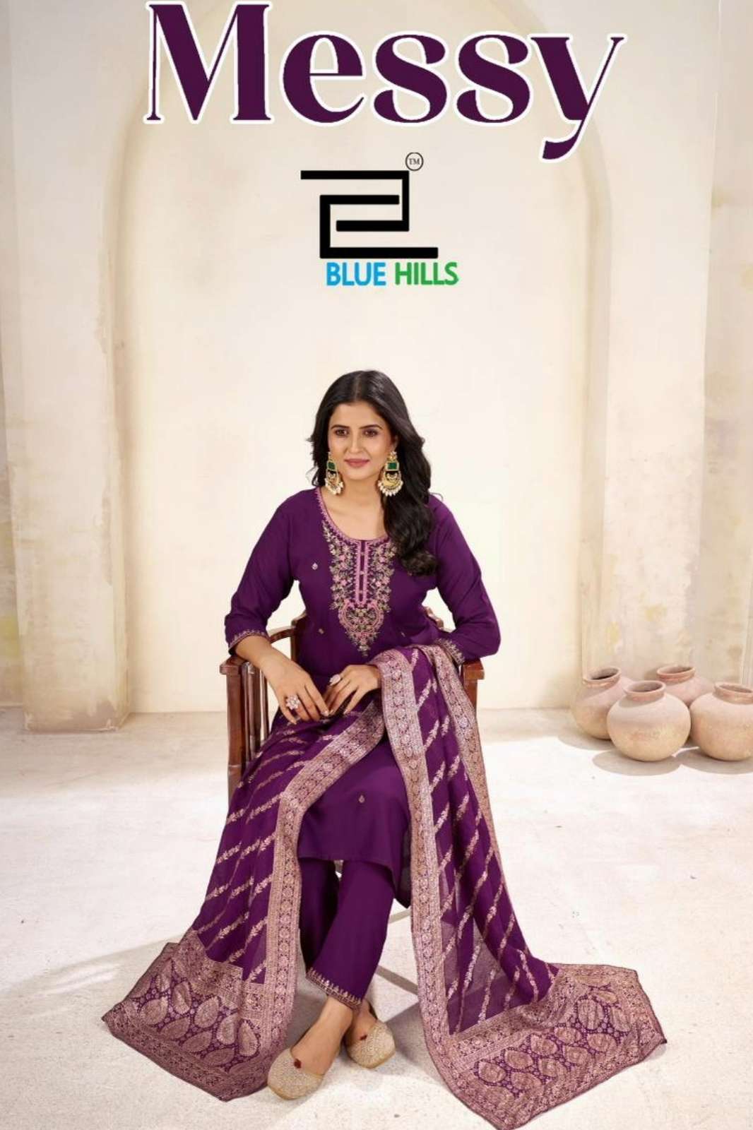 Blue Hills Messy Ready to Wear Jacquard Silk Embroidered Suit