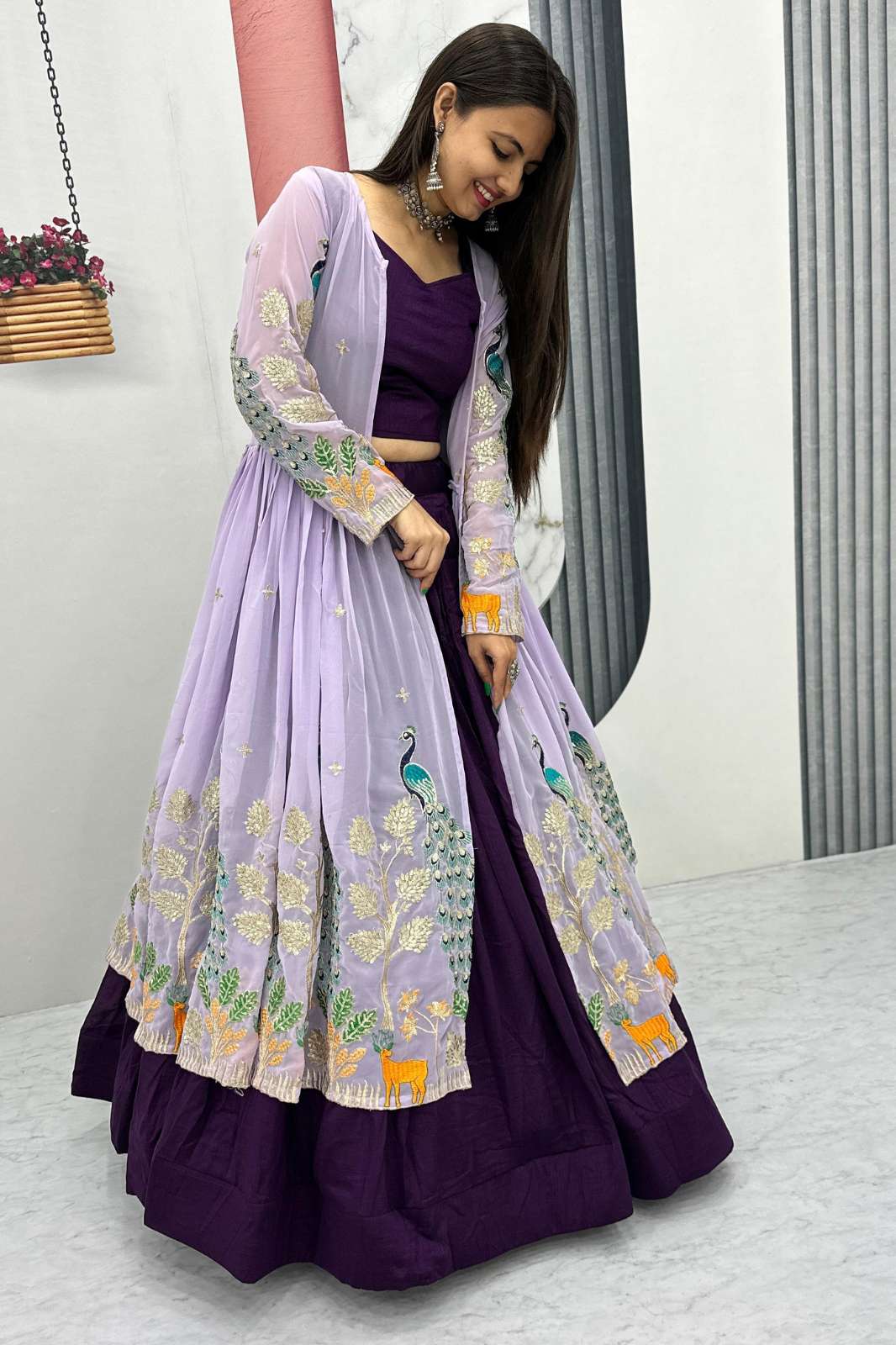 Crazy Cloths 532 COLOURS Pure Vicitra Designer Lehenga Crop Top with Shrug