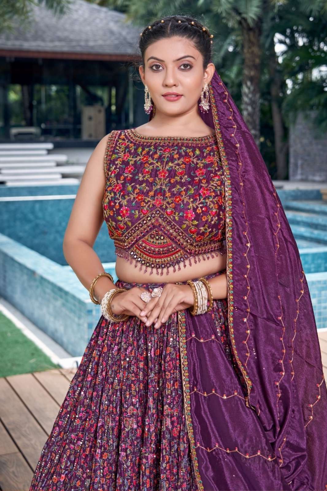 Crazy Cloths CT 40 SKYBLUE & CT 41 WINE Chinon Designer Lehenga Choli