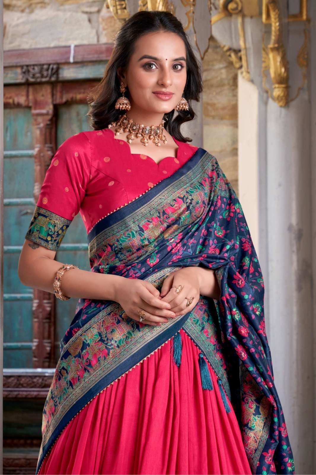 Crazy Cloths Traditional Tasar Silk Designer Printed Lehenga Blouse